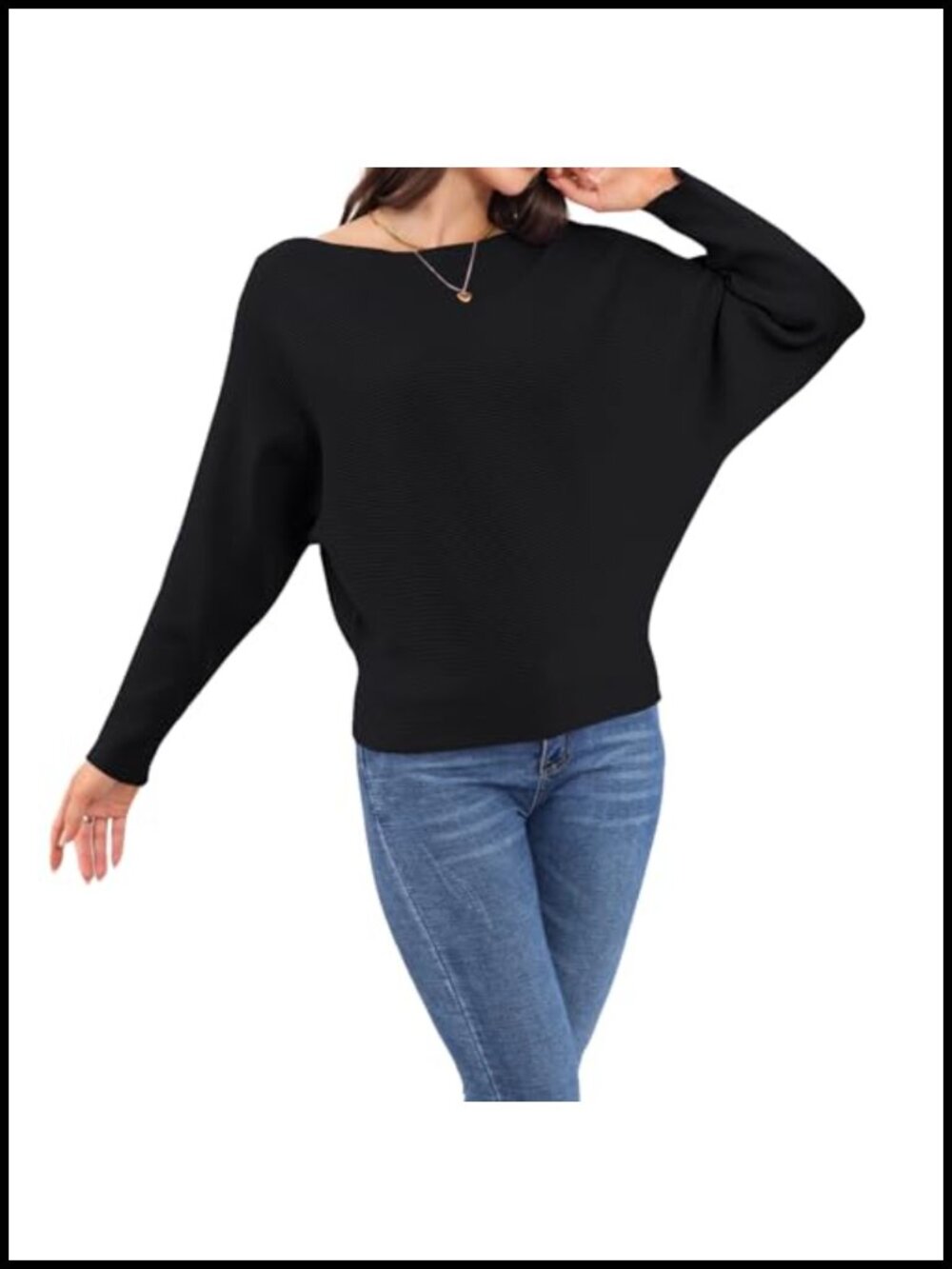 Women's Knit Pullover Sweater Batwing Sleeve Boat Neck Soft Casual Top